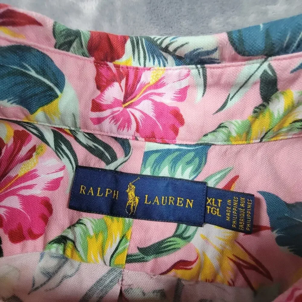 Ralph Lauren Mens XLT Short Sleeve Button Down Floral Tropical Shirt